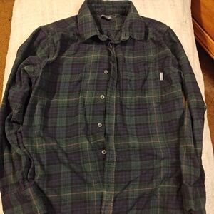 Eddie Bauer Dark Green and Navy Plaid Shirt